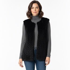 Linda Richards Luxury Rabbit Fur Knit Vest XL Black Open Front